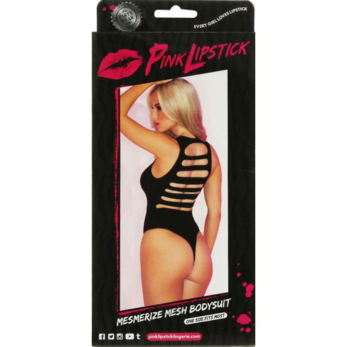 Pink Lipstick Mesmerize Mesh Suit - Black - O/S