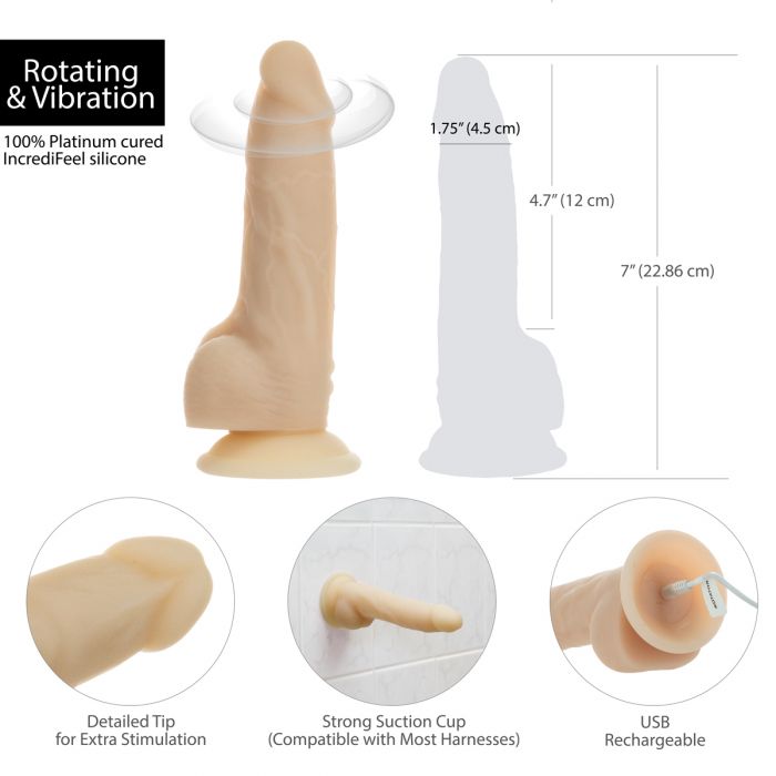 Naked Addiction 7" Rotating & Vibrating Dildo with Remote - Beige