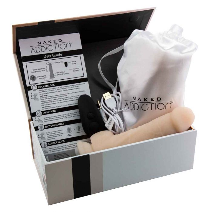 Naked Addiction 7" Rotating & Vibrating Dildo with Remote - Beige