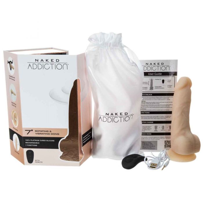 Naked Addiction 7" Rotating & Vibrating Dildo with Remote - Beige