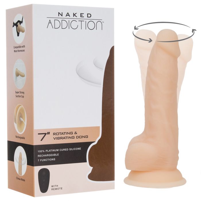 Naked Addiction 7" Rotating & Vibrating Dildo with Remote - Beige