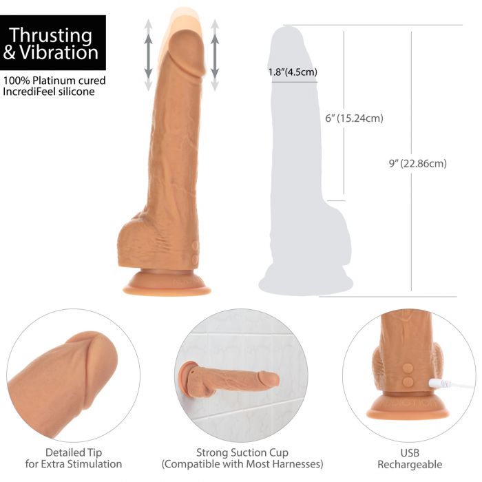 Naked Addiction 9" Thrusting Dildo with Remote - Caramel