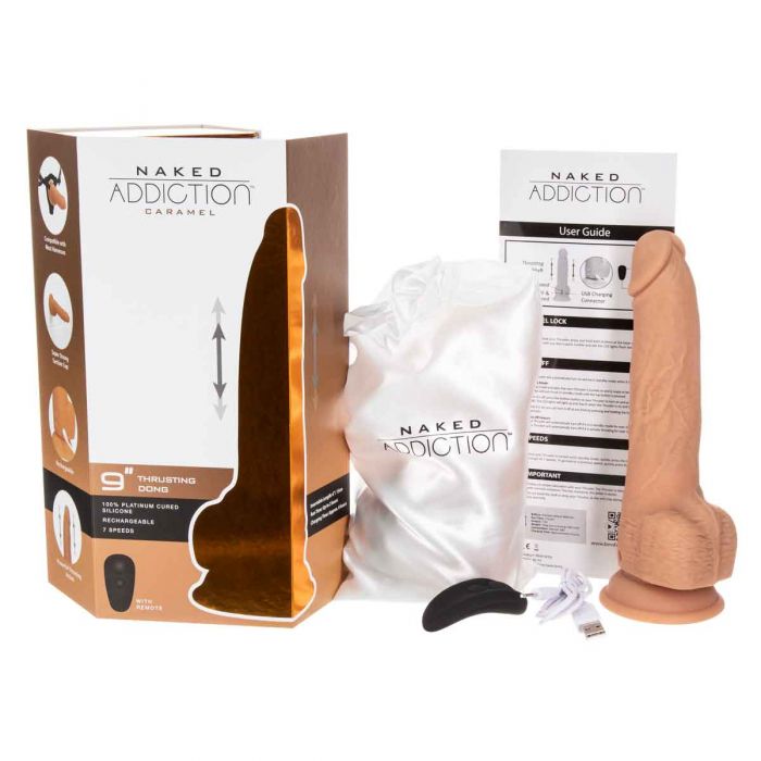 Naked Addiction 9" Thrusting Dildo with Remote - Caramel