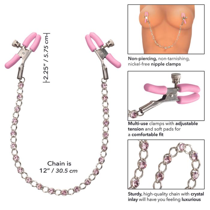 CalExotics - Nipple Play Crystal Chain Clamps - Pink