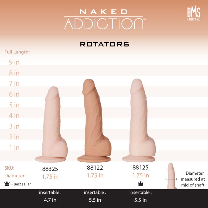 Naked Addiction 7" Rotating & Vibrating Dildo with Remote - Beige