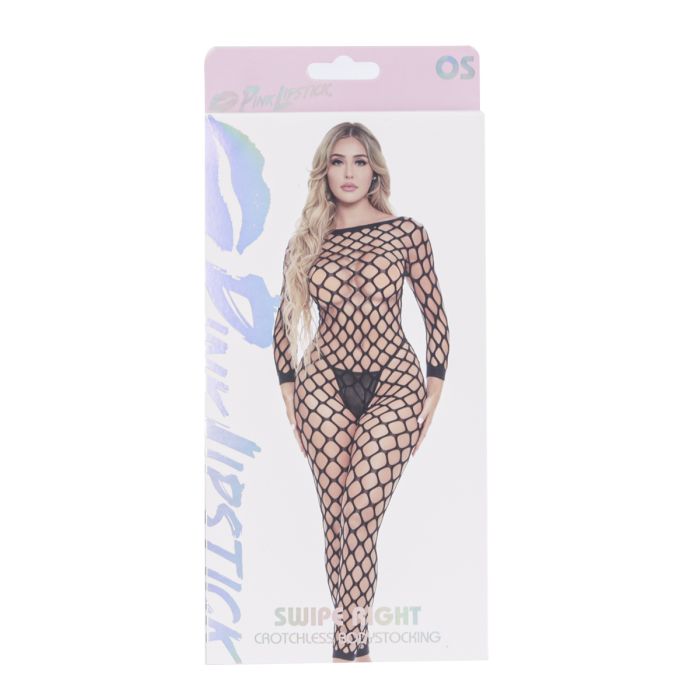 Swipe Right Crotchless Bodystocking - Black